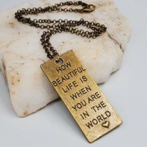 FP Jewelry Bronze Antique Gold Necklace Graphic Bar Pendant Standard Chain